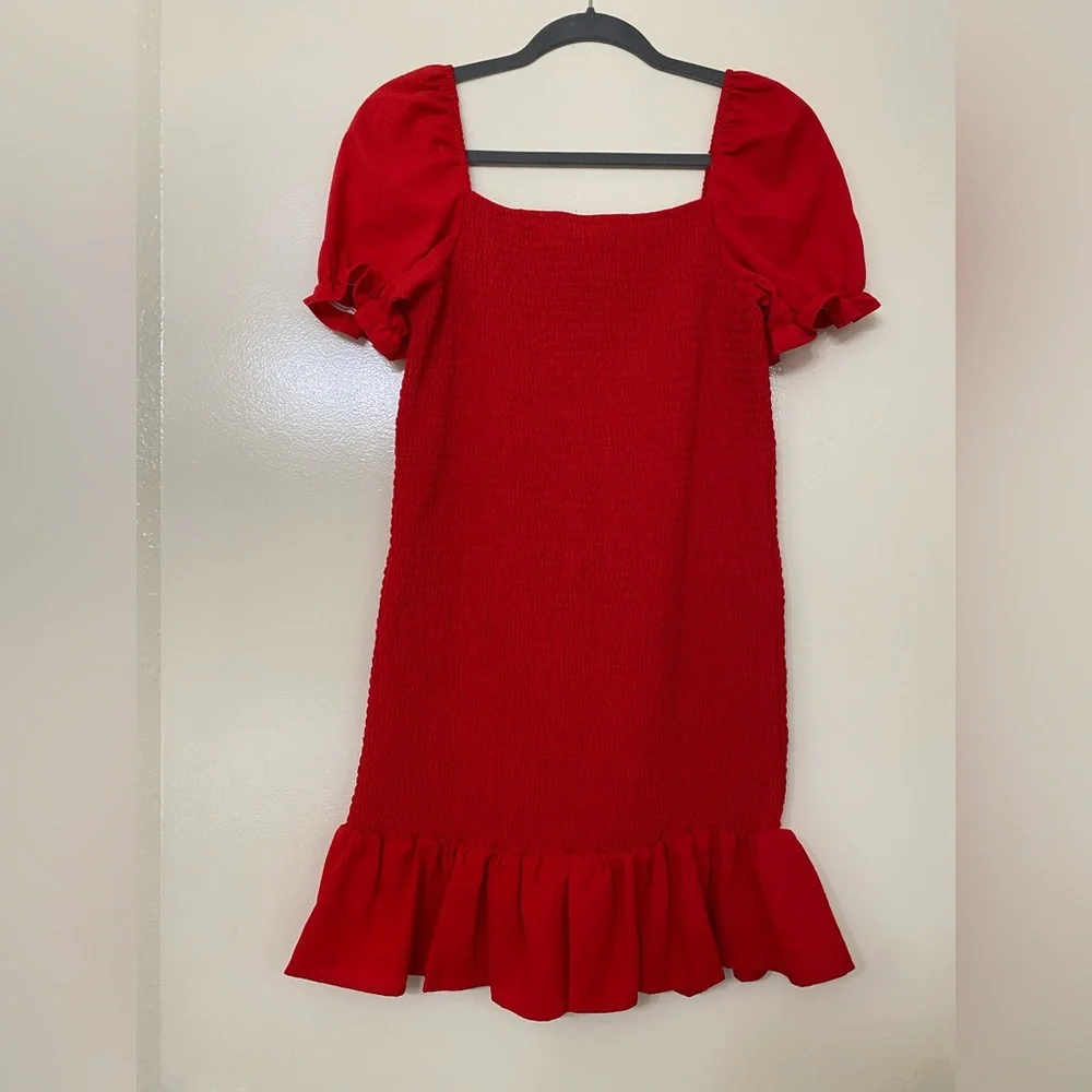 Red Smocked Ruffle Dress - Shein - Picture 6 of 6